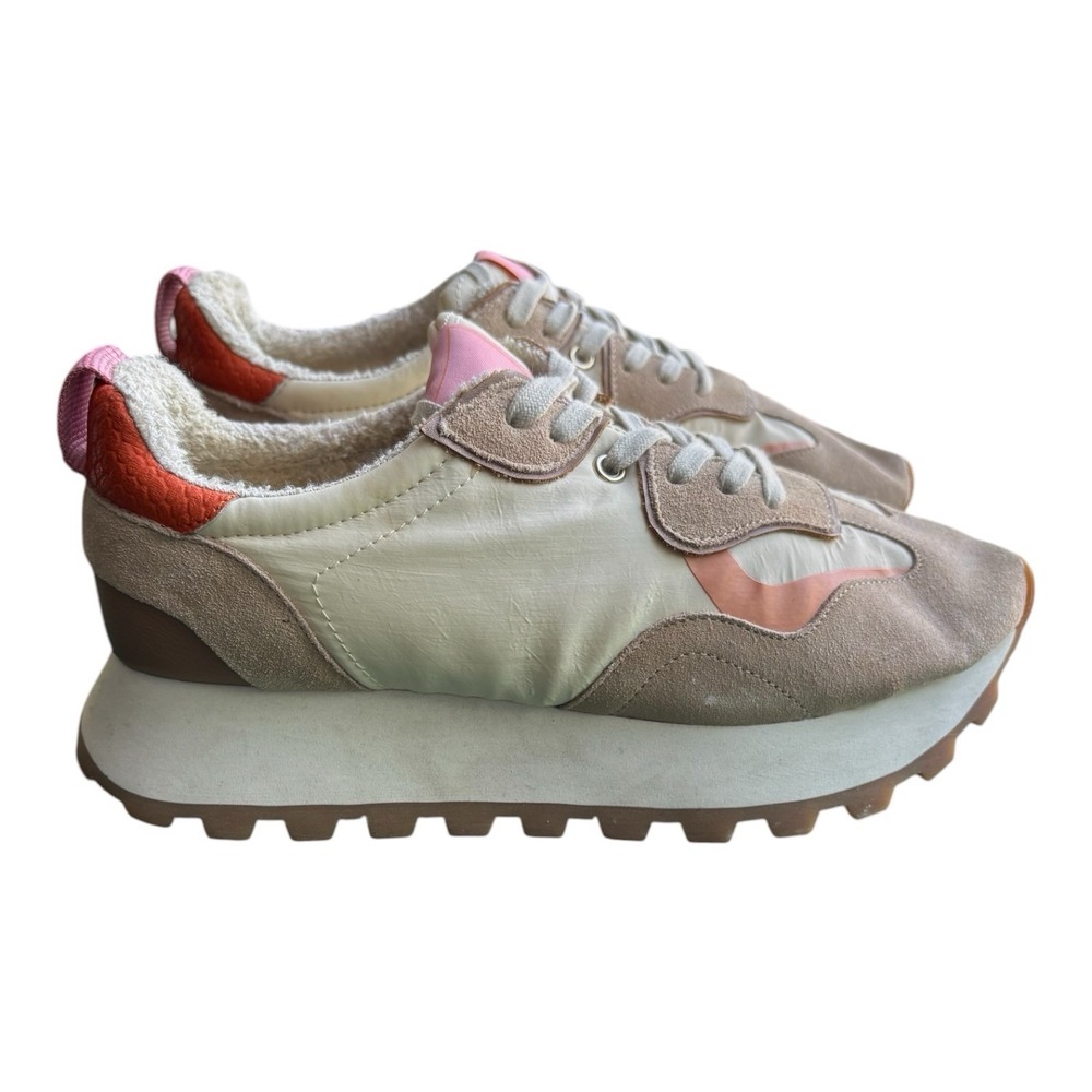 Dolce Vita GREATS Fashion Sneakers Size 7 Beige Coral Suede Nylon Retro Platform